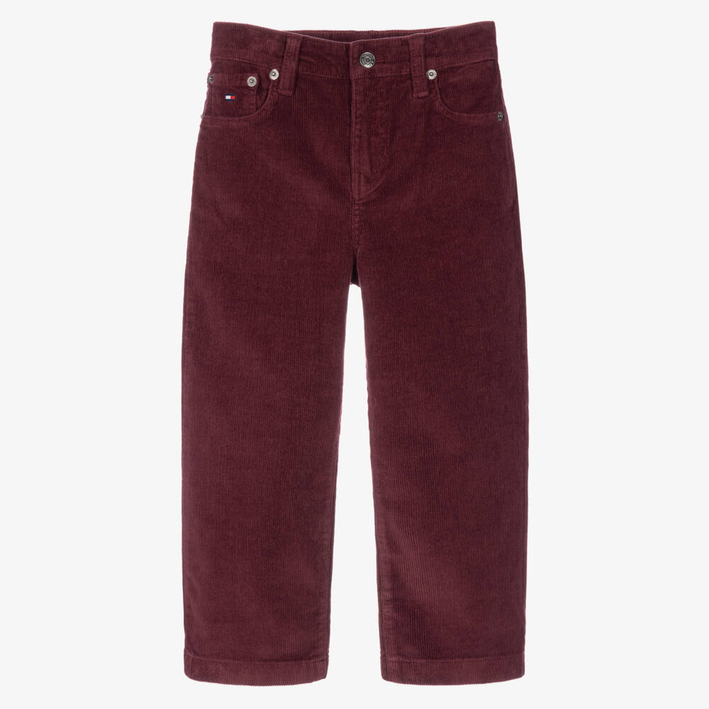 Tommy Hilfiger-Boys Relaxed Corduroy Trousers in Burgundy Red | Childrensalon