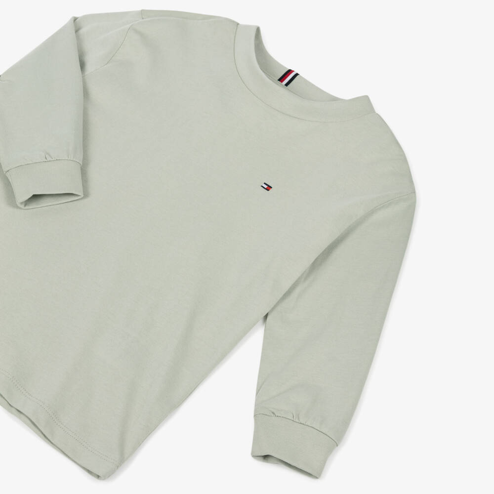 Tommy Hilfiger-توب بأكمام طويلة قطن لون أخضر مريمي للاولاد | Childrensalon