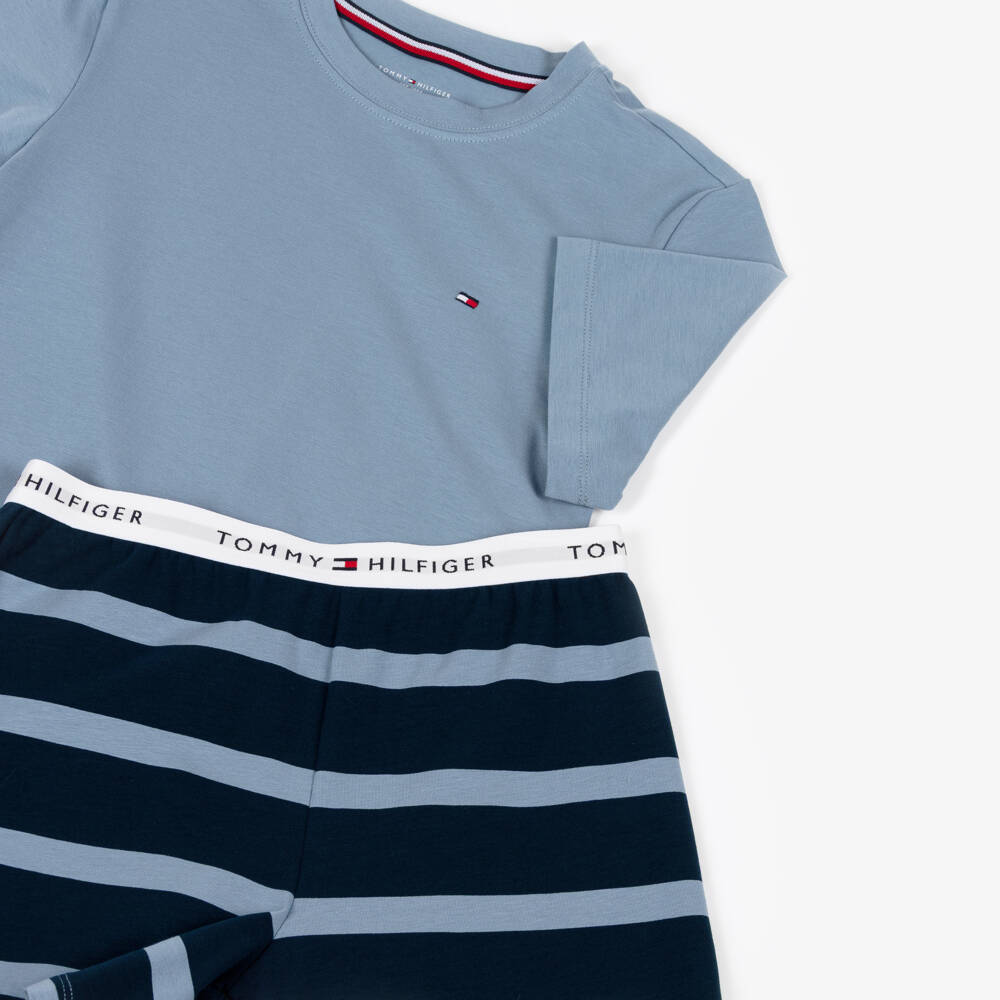 Tommy Hilfiger-Boys Short Blue Striped Cotton Jersey Pyjamas | Childrensalon