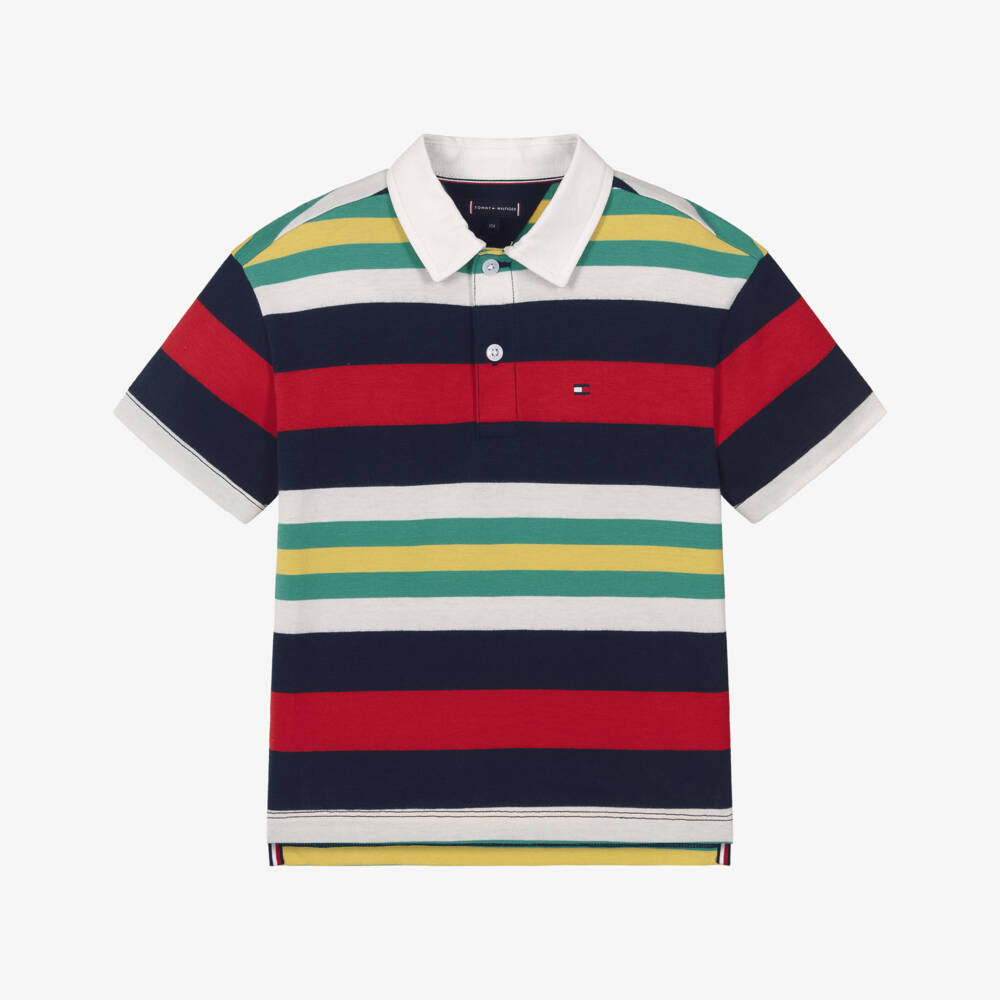 Tommy Hilfiger-Boys Striped Cotton Jersey Polo Shirt | Childrensalon