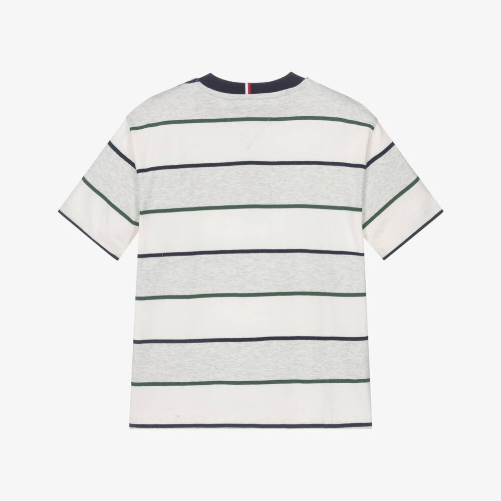 Tommy Hilfiger-Boys Striped Grey Cotton T-Shirt | Childrensalon