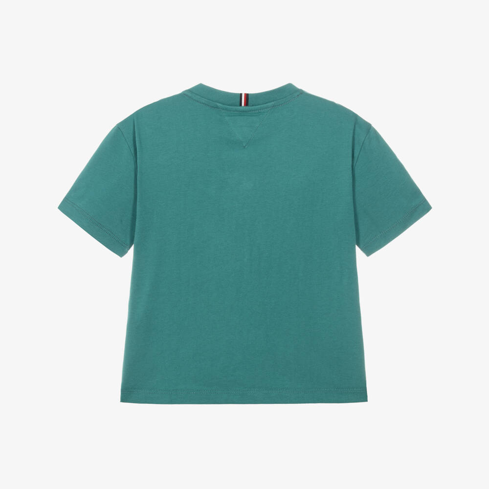 Tommy Hilfiger-Boys Teal Green Cotton Heritage Flag T-Shirt | Childrensalon