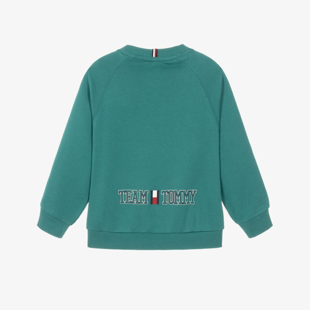 Tommy Hilfiger-Boys Teal Green Cotton Sweatshirt with Varsity Style Logo | Childrensalon
