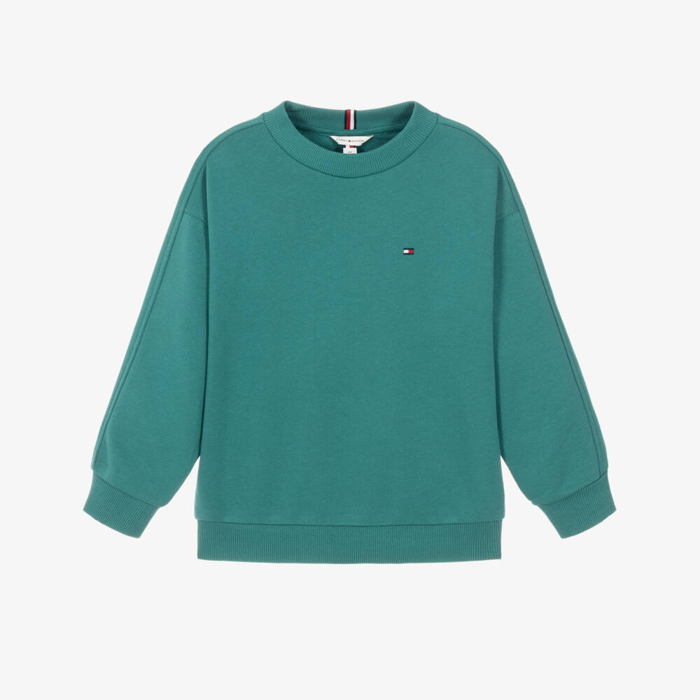 Tommy Hilfiger-Boys Teal Green Cotton Sweatshirt with Varsity Style Logo | Childrensalon