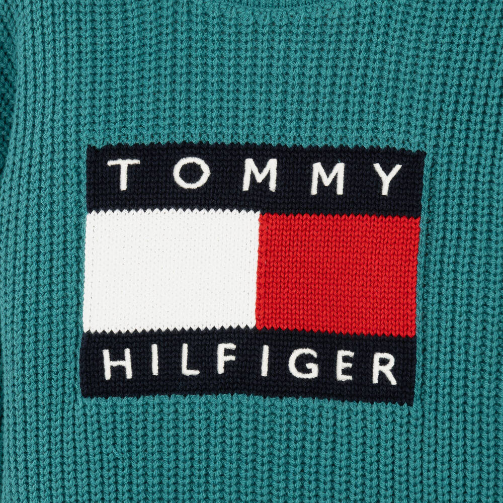 Tommy Hilfiger-Boys Teal Green Heritage Flag Knitted Sweater | Childrensalon