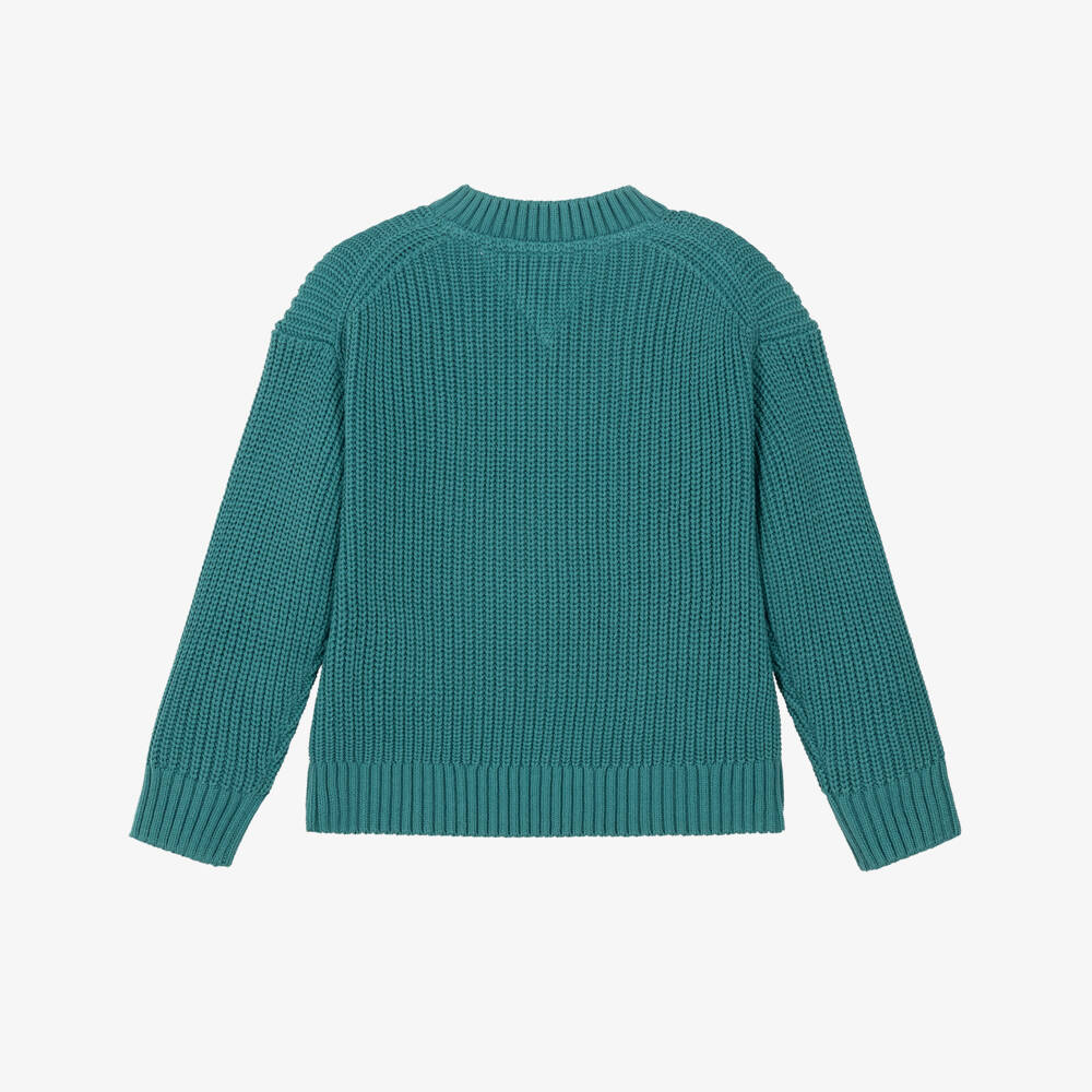 Tommy Hilfiger-Boys Teal Green Heritage Flag Knitted Sweater | Childrensalon