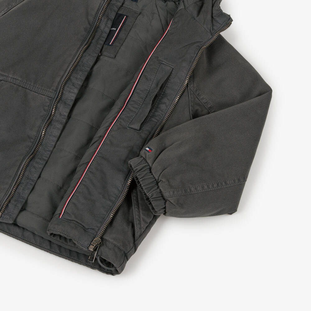 Tommy Hilfiger-Boys Washed Black Hooded Jacket | Childrensalon
