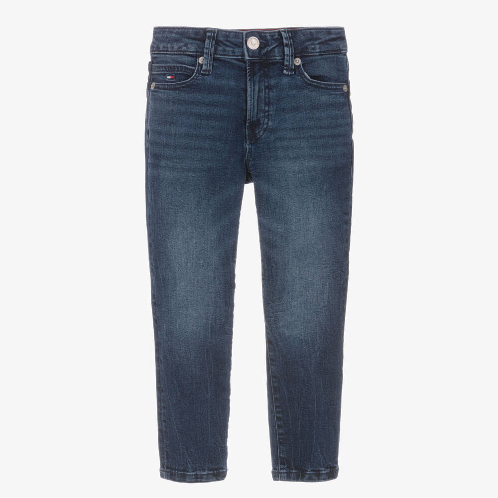 Tommy Hilfiger-Boys Washed Dark Blue Denim Straight Fit Jeans | Childrensalon