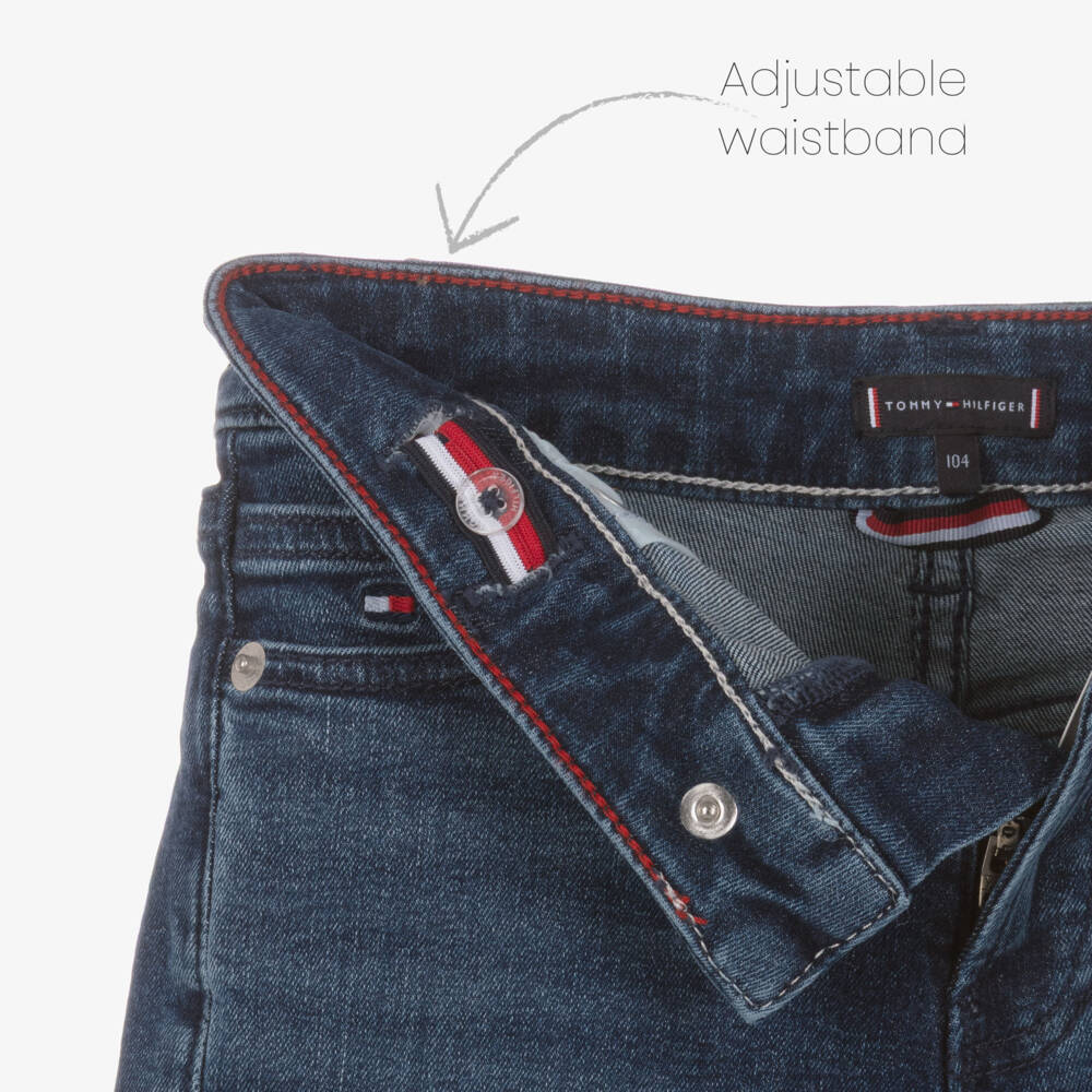 Tommy Hilfiger-Boys Washed Dark Blue Denim Straight Fit Jeans | Childrensalon