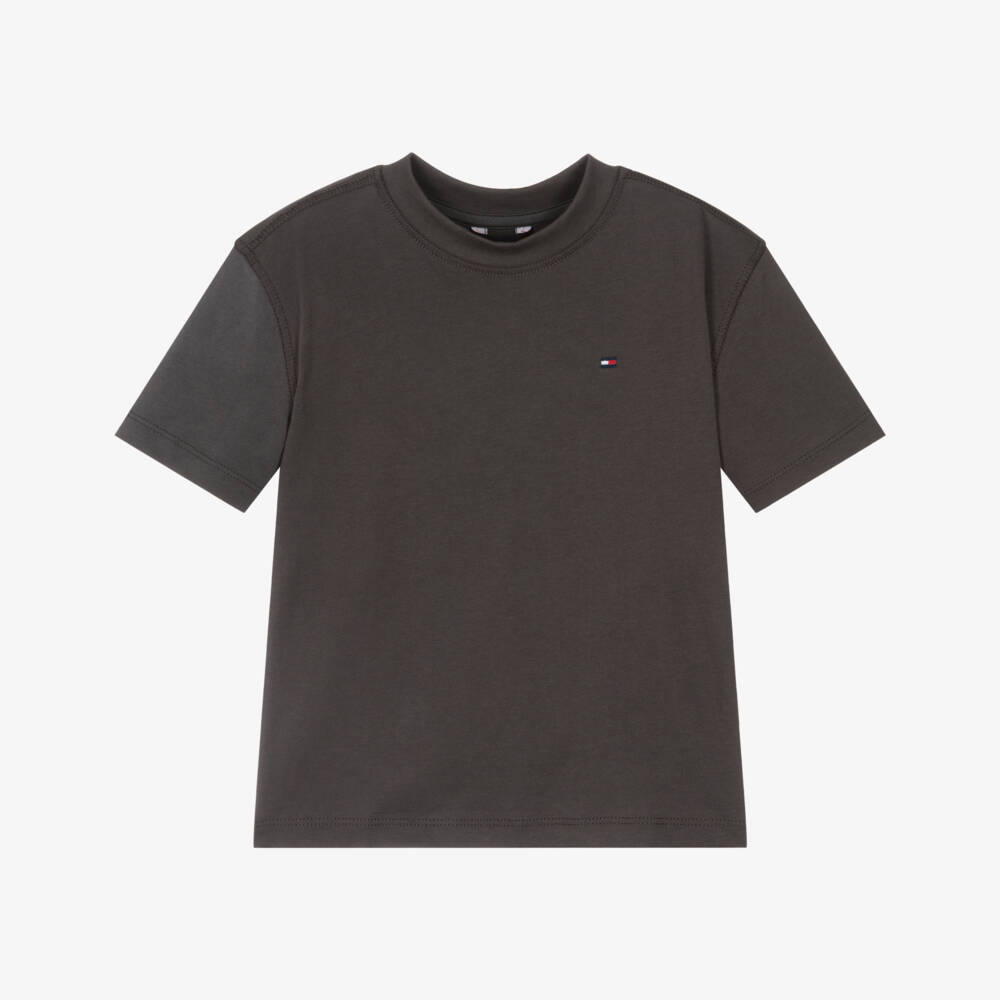 Tommy Hilfiger-Boys Washed Grey Cotton T-Shirt with Faded Logo | Childrensalon
