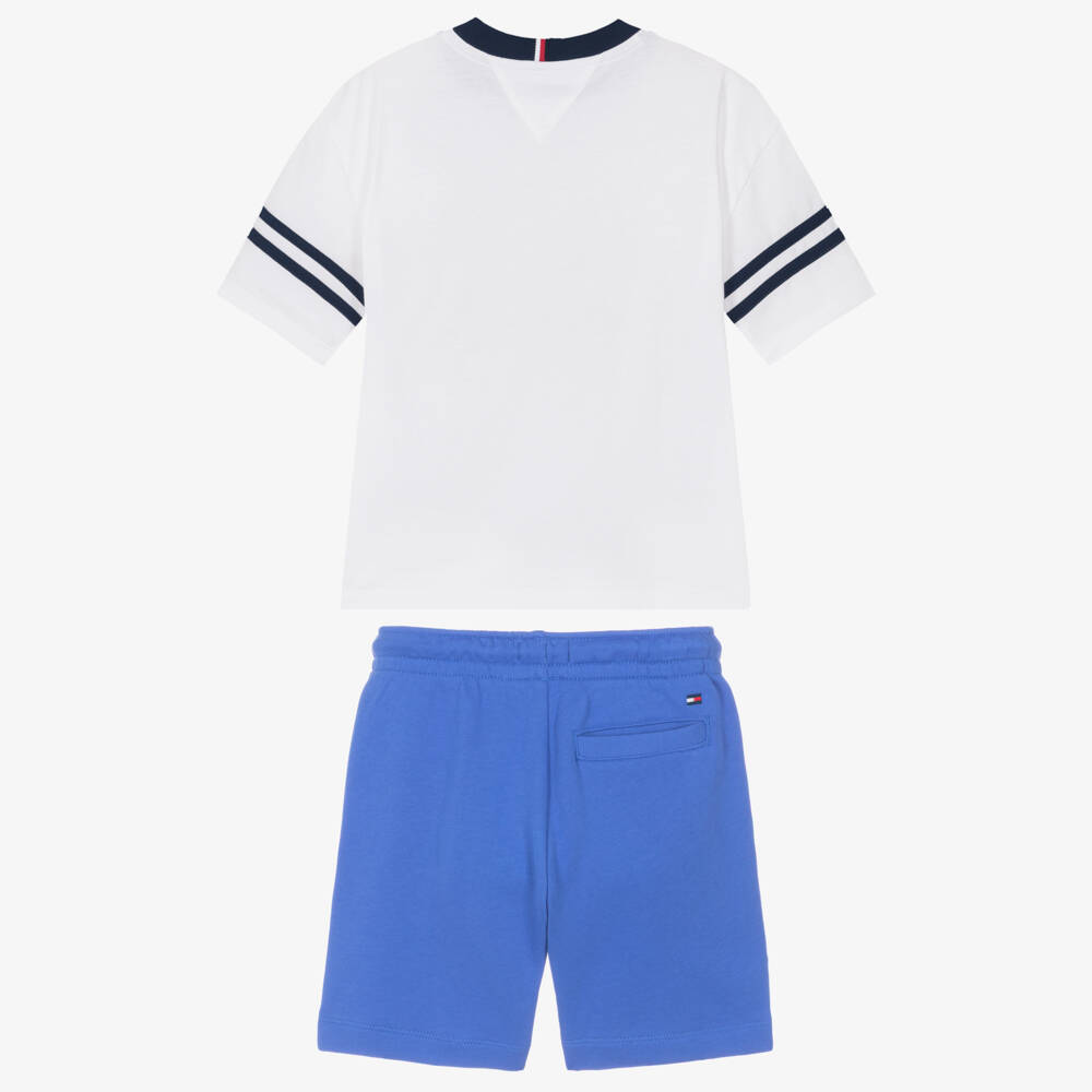 Tommy Hilfiger-Boys White & Blue Cotton Shorts Set | Childrensalon
