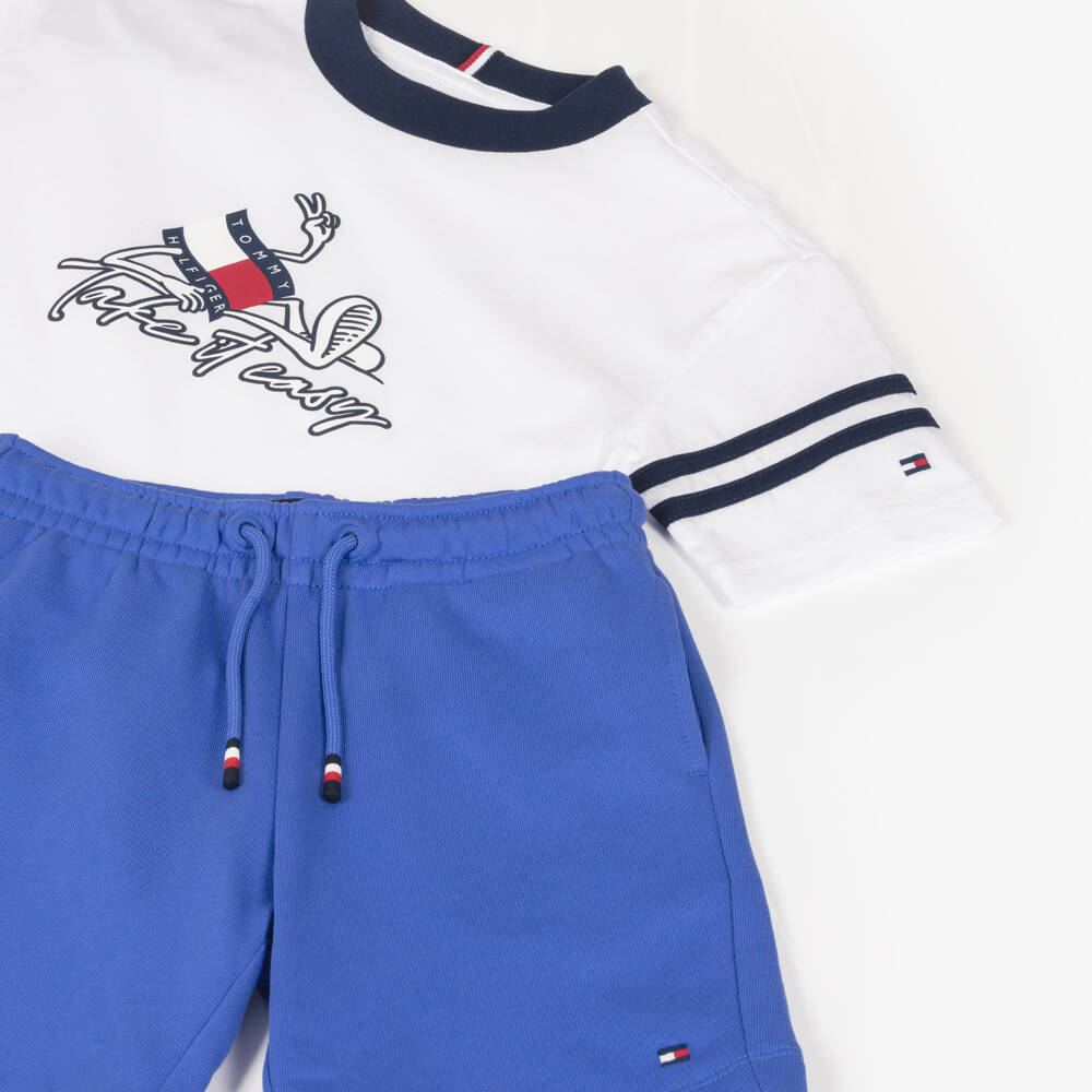 Tommy Hilfiger-Boys White & Blue Cotton Shorts Set | Childrensalon
