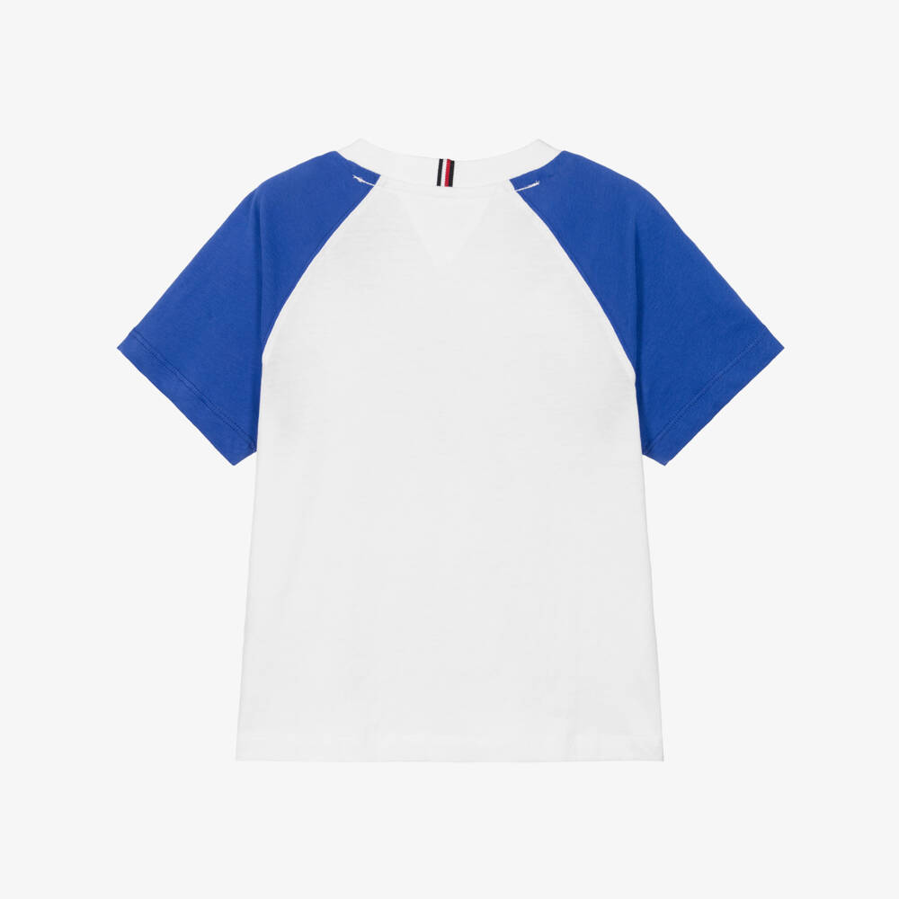 Tommy Hilfiger-Boys White & Blue Graphic Colourblock T-Shirt | Childrensalon