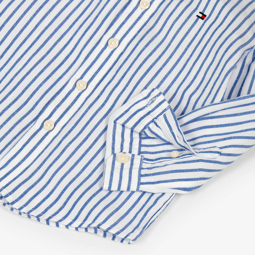 Tommy Hilfiger-Boys White & Blue Striped Long Sleeve Shirt | Childrensalon