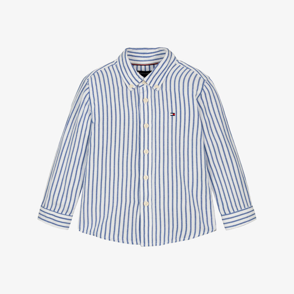 Tommy Hilfiger-Boys White & Blue Striped Long Sleeve Shirt | Childrensalon