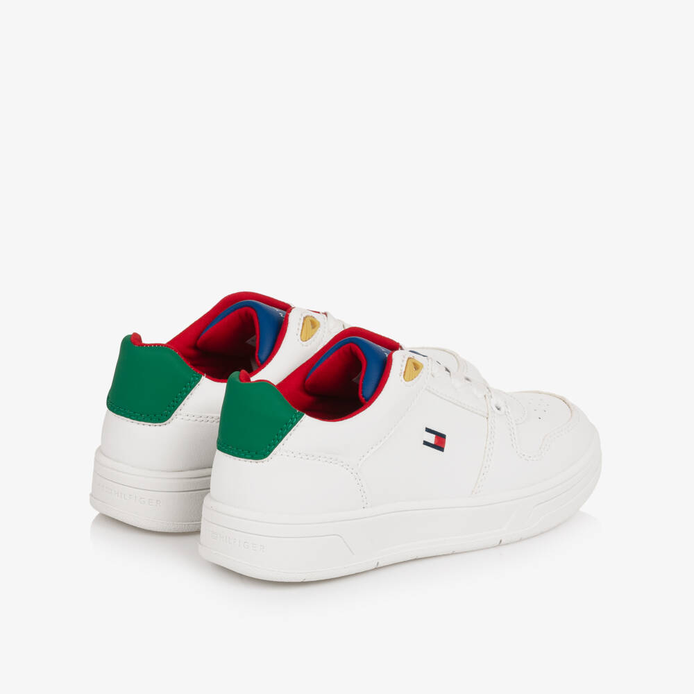 Tommy Hilfiger-Boys White Colourblock Leather Lace-Up Trainers | Childrensalon