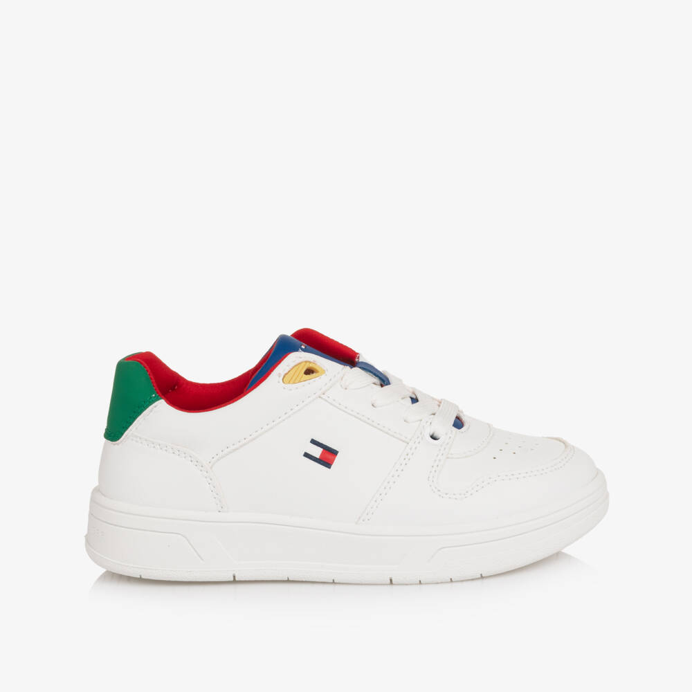 Tommy Hilfiger-Boys White Colourblock Leather Lace-Up Trainers | Childrensalon
