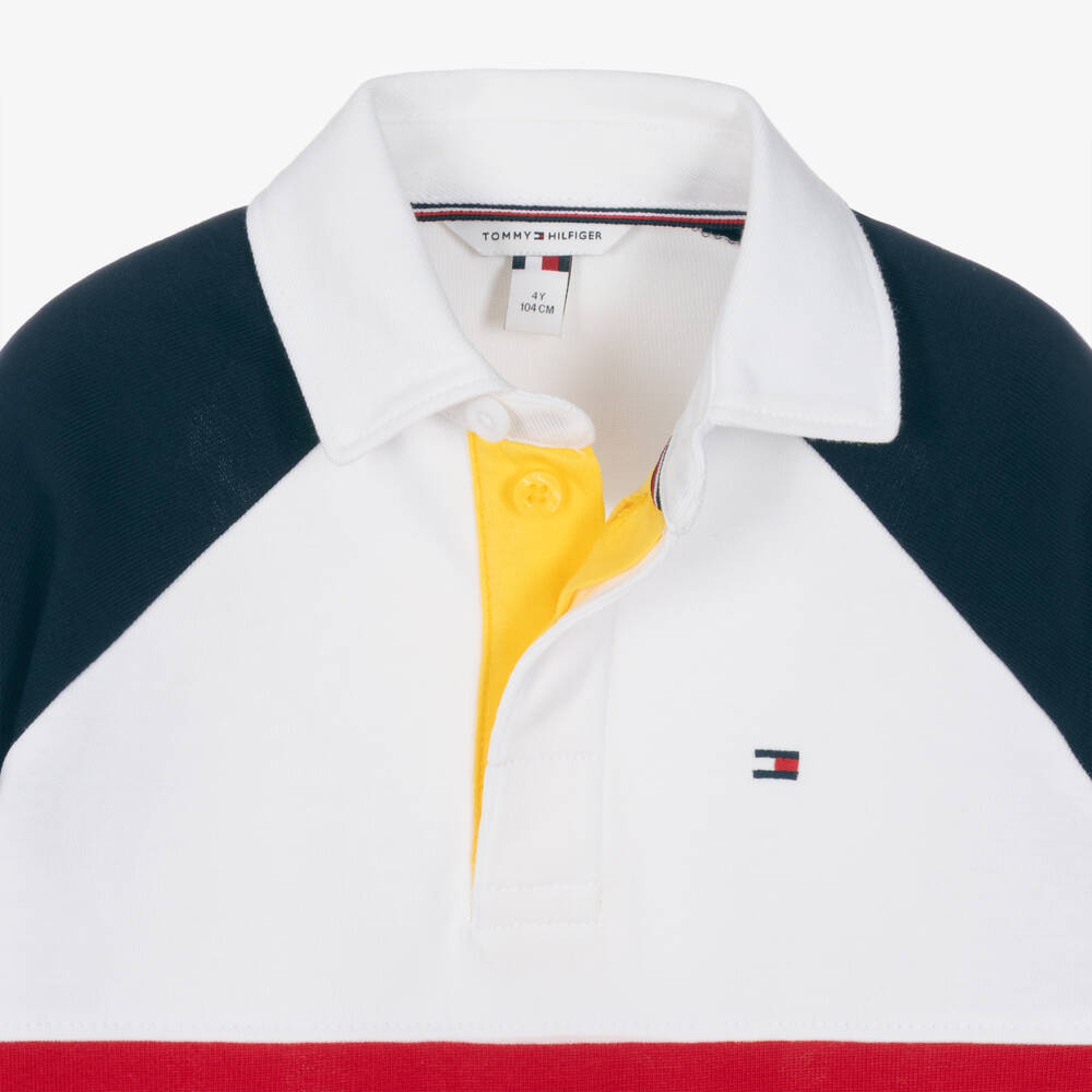 Tommy Hilfiger-Boys White Colourblock Rugby Shirt | Childrensalon
