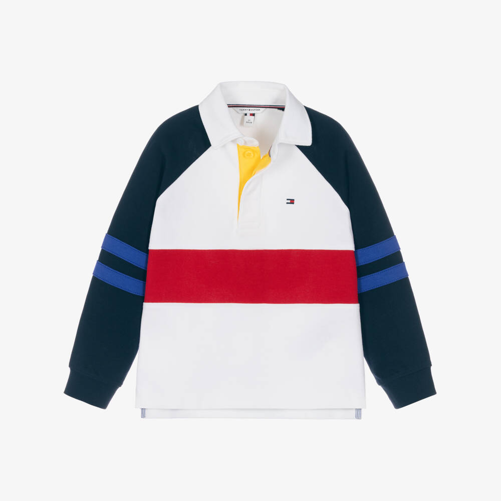 Tommy Hilfiger-Boys White Colourblock Rugby Shirt | Childrensalon