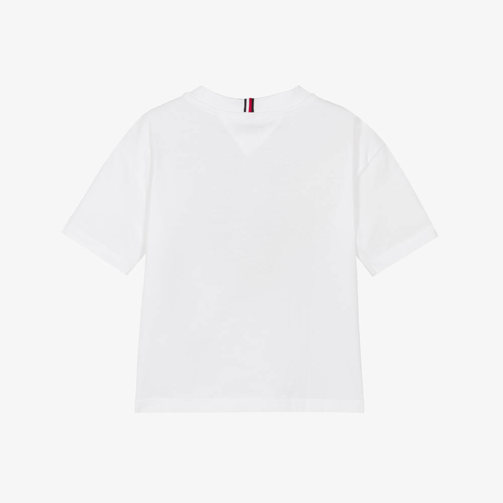 Tommy Hilfiger-Boys White Cotton 3D Flag Graphic T-Shirt | Childrensalon