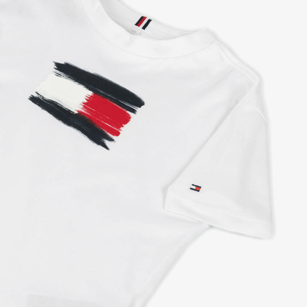 Tommy Hilfiger-Boys White Cotton Flag Logo T-Shirt | Childrensalon