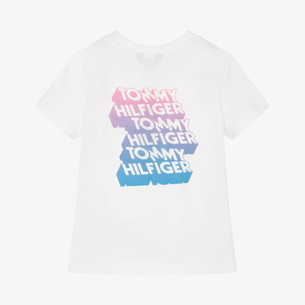 Tommy Hilfiger-Boys White Cotton Gradient Logo T-Shirt | Childrensalon