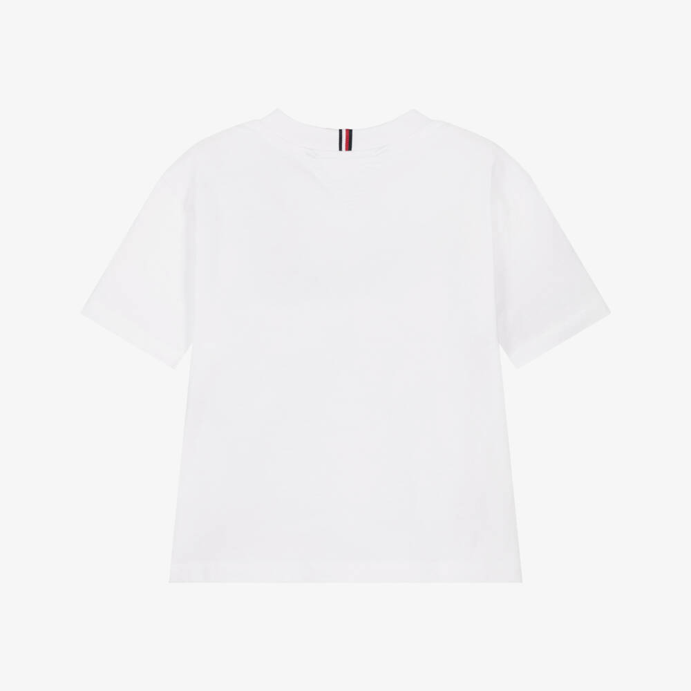 Tommy Hilfiger-Boys White Cotton Heritage Flag Logo T-Shirt  | Childrensalon