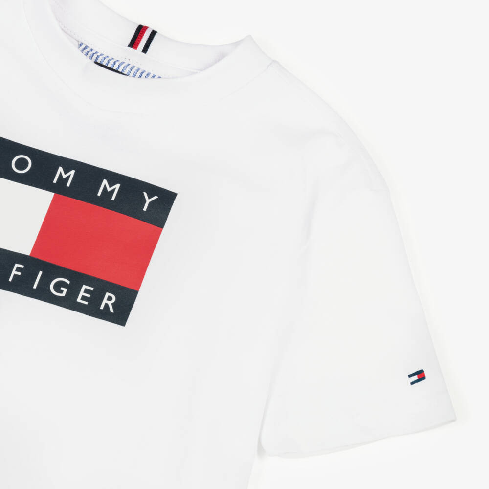 Tommy Hilfiger-Boys White Cotton Heritage Flag Logo T-Shirt  | Childrensalon