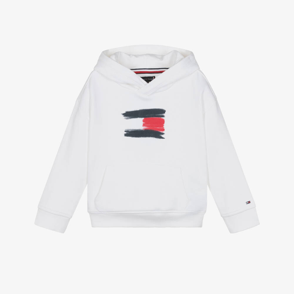 Tommy Hilfiger-توب بغطاء رأس قطن لون أبيض للأولاد  | Childrensalon
