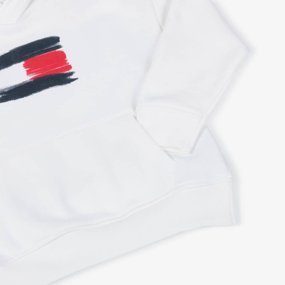 Tommy Hilfiger-توب بغطاء رأس قطن لون أبيض للأولاد  | Childrensalon