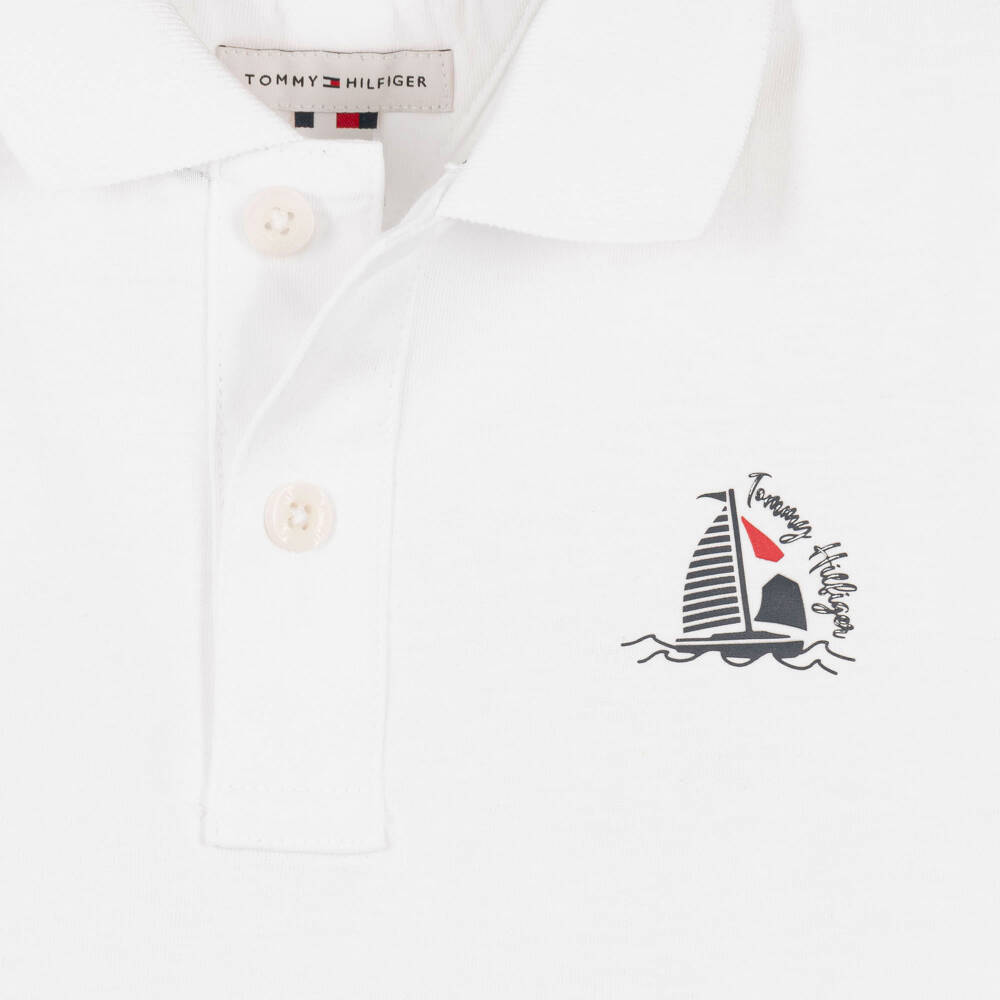 Tommy Hilfiger-تيشيرت بولو قطن لون أبيض للأولاد | Childrensalon
