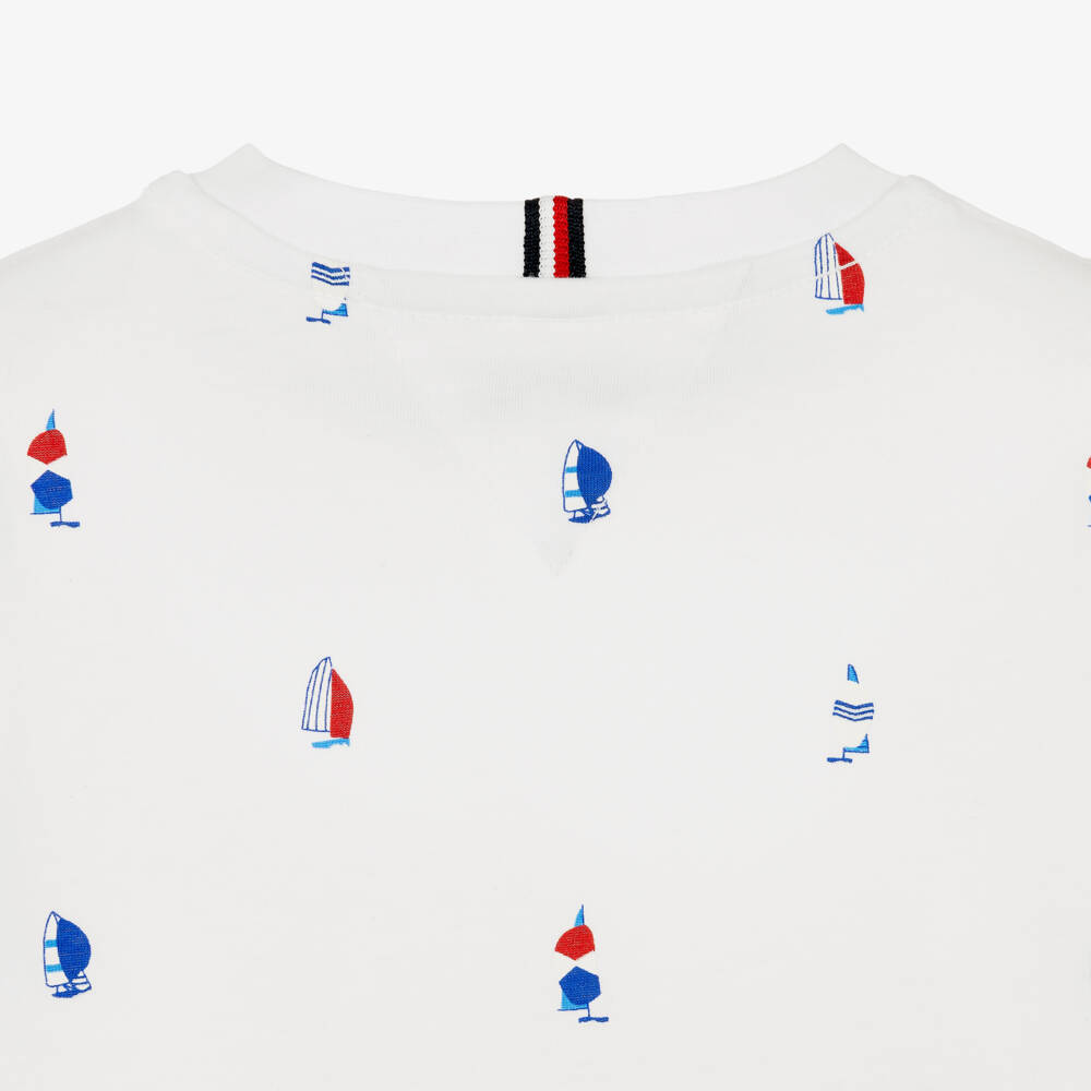 Tommy Hilfiger-Boys White Cotton Jersey T-Shirt with Sailing Boat Print | Childrensalon