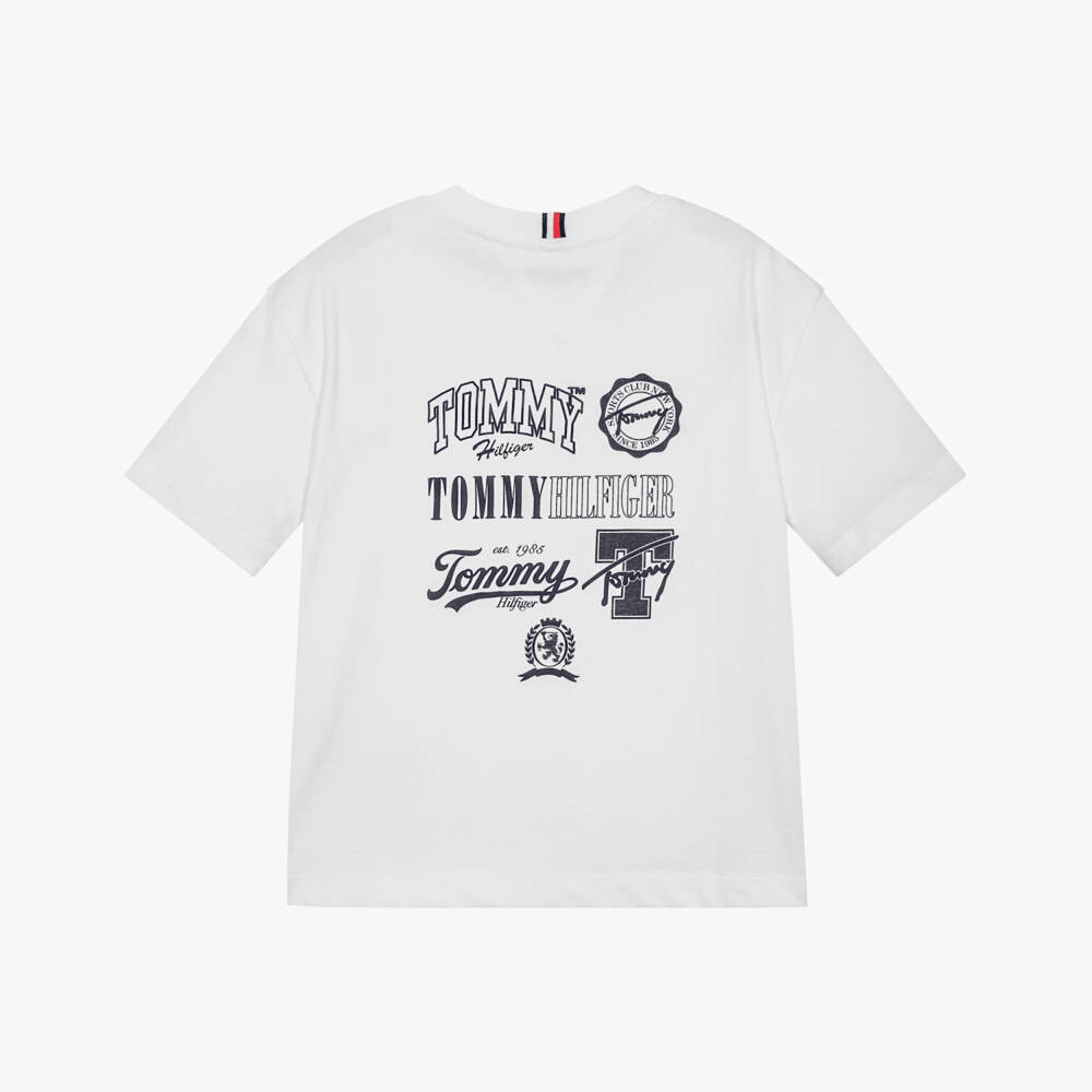 Tommy Hilfiger-تيشيرت قطن متعدد الشعارات لون أبيض للأولاد | Childrensalon