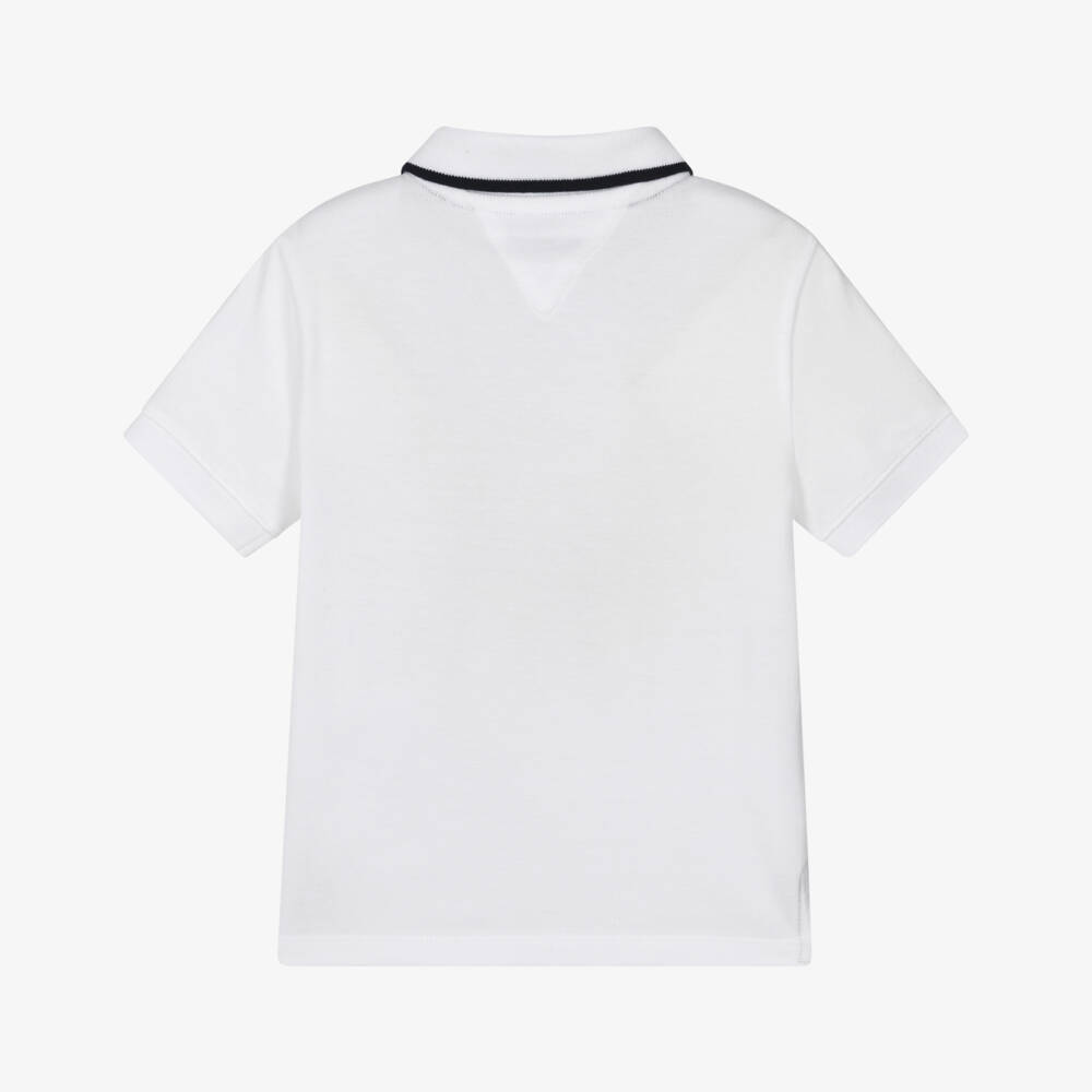 Tommy Hilfiger-Boys White Cotton Piqué Polo Shirt with Short Sleeves | Childrensalon