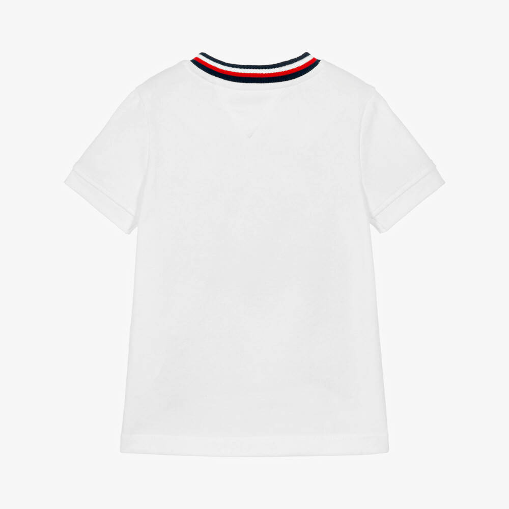 Tommy Hilfiger-تيشيرت قطن بيكيه لون أبيض للأولاد | Childrensalon