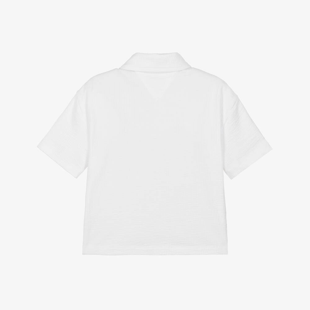Tommy Hilfiger-Boys White Cotton Seersucker Jersey Shirt | Childrensalon