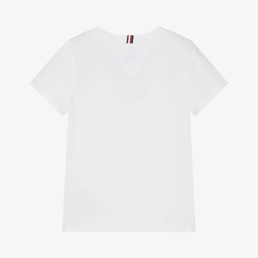Tommy Hilfiger-Boys White Cotton T-Shirt with Monotype Logo Print | Childrensalon