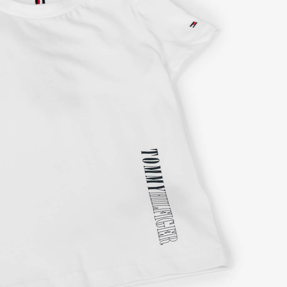 Tommy Hilfiger-Футболка белая из хлопка с вертикальным логотипом для мальчиков | Childrensalon