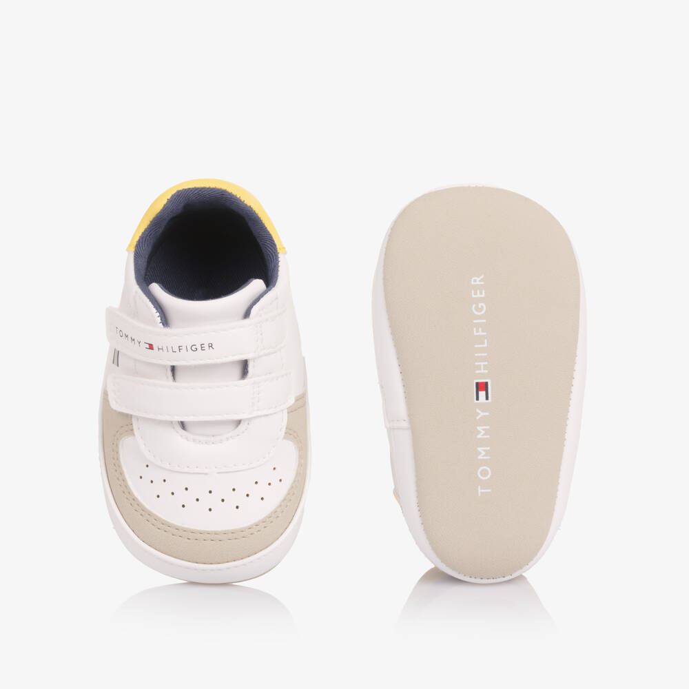 Tommy Hilfiger-Boys White Faux Leather Pre-Walker Trainers | Childrensalon