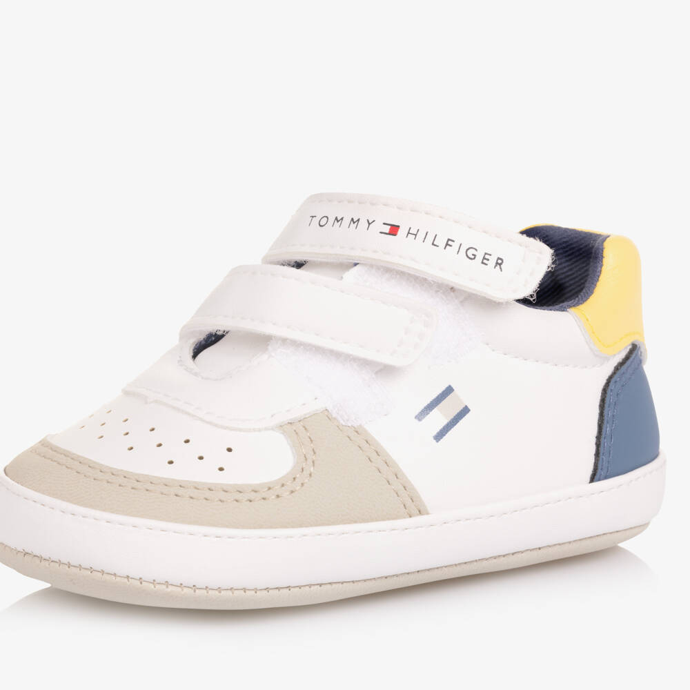 Tommy Hilfiger-Boys White Faux Leather Pre-Walker Trainers | Childrensalon