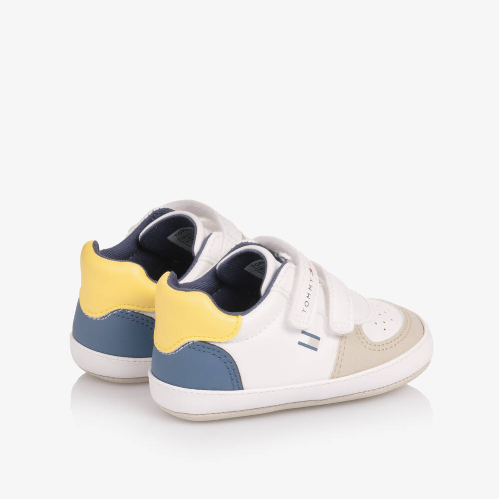 Tommy Hilfiger-Boys White Faux Leather Pre-Walker Trainers | Childrensalon