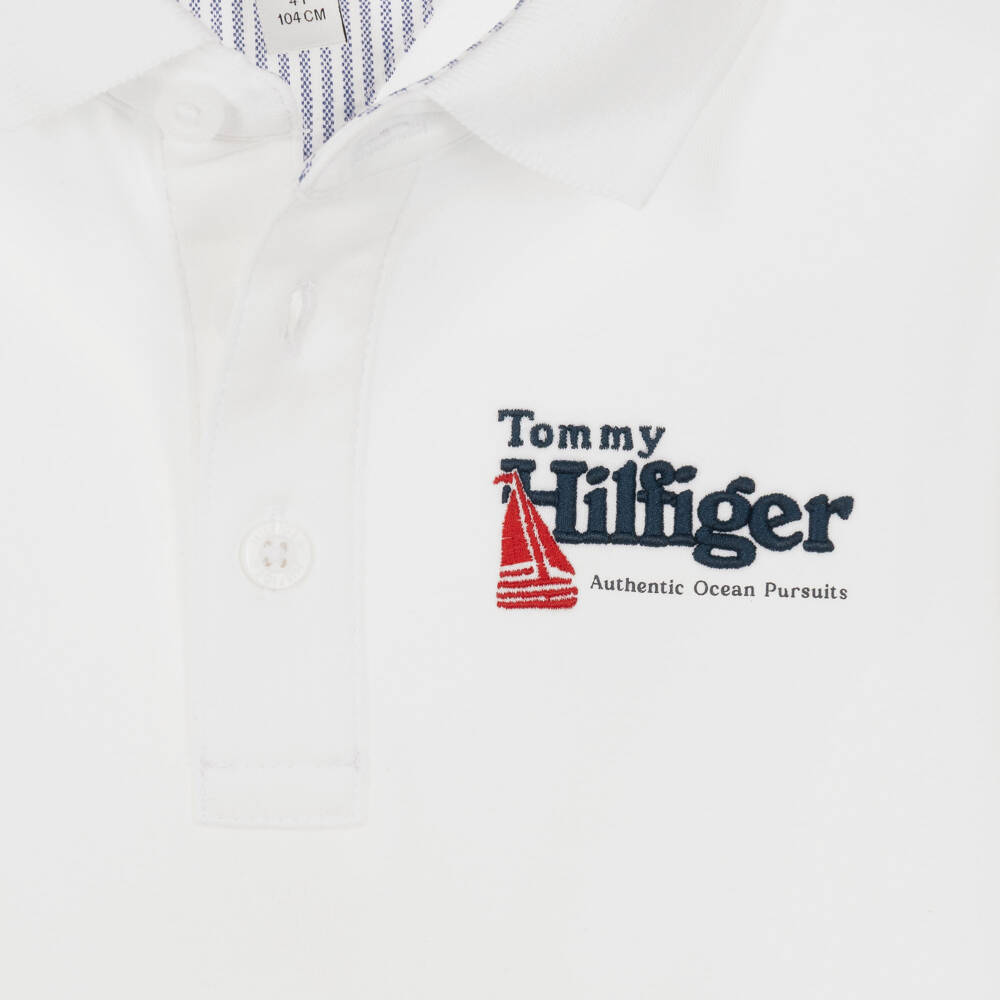 Tommy Hilfiger-Boys White Jersey Polo Shirt with Embroidery | Childrensalon