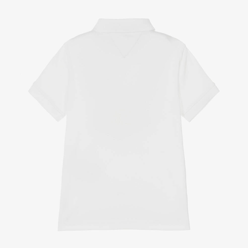 Tommy Hilfiger-Boys White Jersey Polo Shirt with Embroidery | Childrensalon