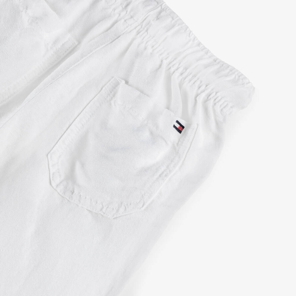 Tommy Hilfiger-Boys White Linen Mix Drawstring Trousers | Childrensalon