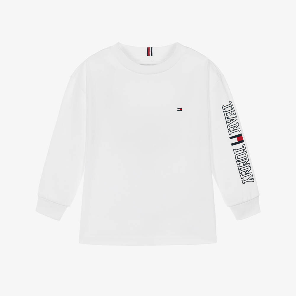 Tommy Hilfiger-Boys White Long Sleeved Top with Team Tommy Graphic  | Childrensalon