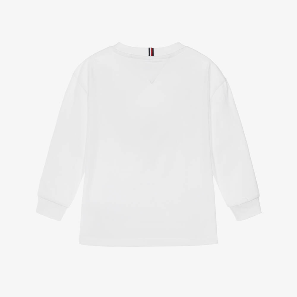 Tommy Hilfiger-Boys White Long Sleeved Top with Team Tommy Graphic | Childrensalon