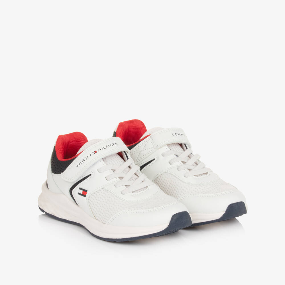 Tommy Hilfiger-Boys White Low-Top Mesh Trainers | Childrensalon