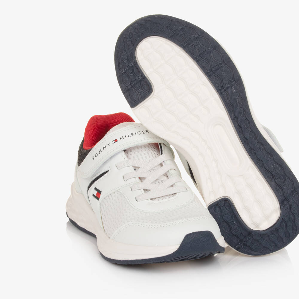 Tommy Hilfiger-Boys White Low-Top Mesh Trainers | Childrensalon