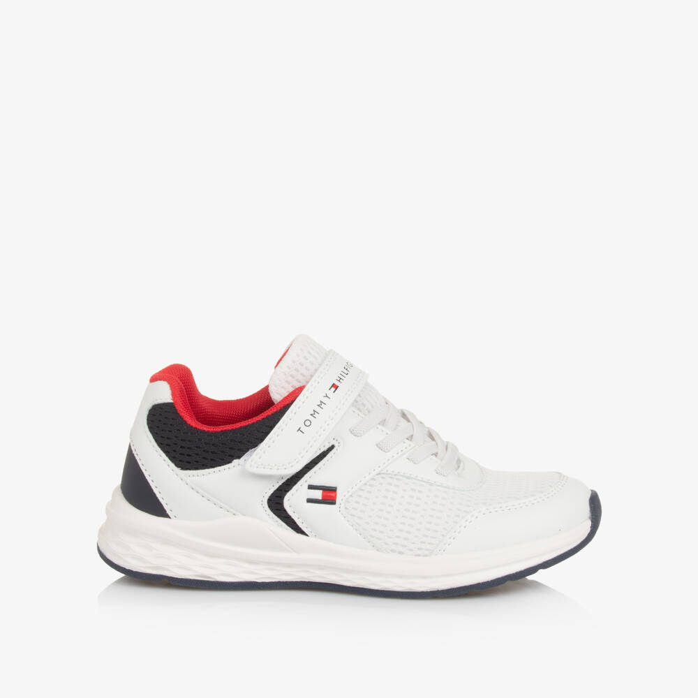 Tommy Hilfiger-Boys White Low-Top Mesh Trainers | Childrensalon