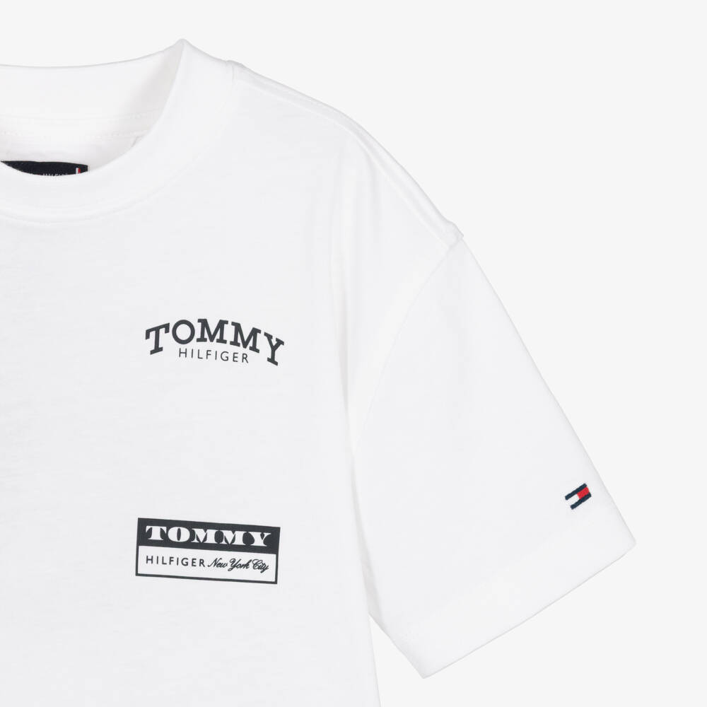 Tommy Hilfiger-Boys White Multi Logo Cotton T-Shirt | Childrensalon